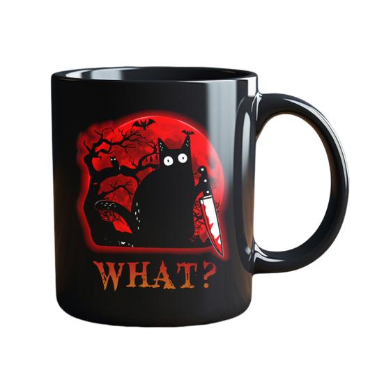 Personalized Black Cat Mug Ceramic Coffee Mug Double-Sided Printing Tea Cup Halloween Novelty Drinkware for Cat Lovers