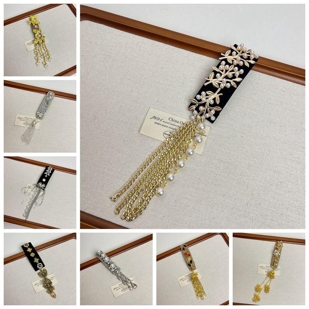 Crystal Tassel Bell Hair Clip Vintage Chinese Style Side Clip Fashion Ethnic Style Hair Hoop Women