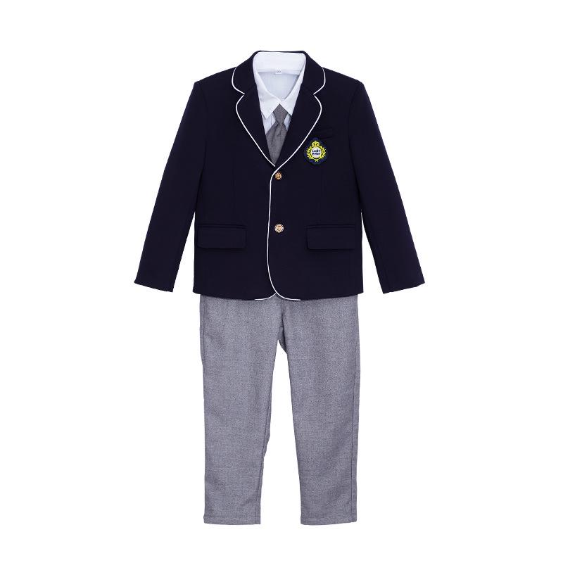 Комплект формальной белой рубашки и темно-синего пиджака в стиле детской академии для девочек начальной школы