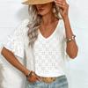 Plus Size Women's Summer T-shirt Knitted Embroidery Hollow Ruffle V-neck Short-sleeved Blouse Women's T-shirt