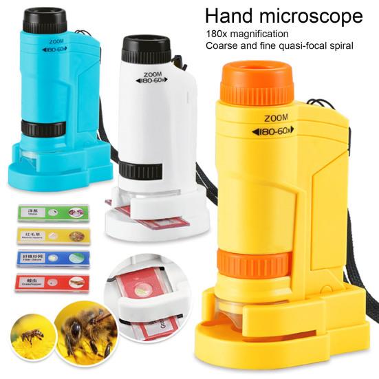 Детский игрушечный микроскоп со светодиодной подсветкой 60-180X биологический микроскоп для малышей портативный ручной