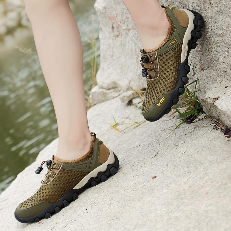 Summer Outdoor Sneakers Men Mesh Canvas Shoes Male Breathable Beach Casual Sneakers Classic Men’s Hiking Shoes Large Size 46