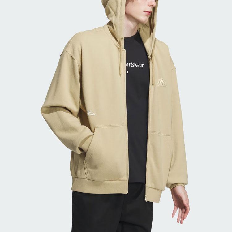 Adidas Тяжелая куртка из френч терри с капюшоном и однотонным логотипом Мужская верхняя одежда светло-хаки IT3964