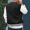 Men Baseball Jacket Stand Collar Long Sleeve Striped Patchwork Color Buttons Closure Jacket Coat with Two Side Pockets