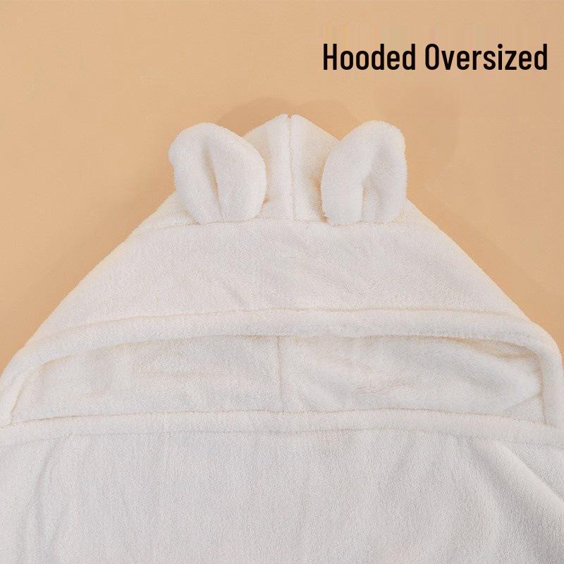 Hooded Coral Fleece Baby Bath Towel - Quick Dry, Water Absorbent, Swaddling Blanket for Newborns, Thickened for Autumn & Winter.