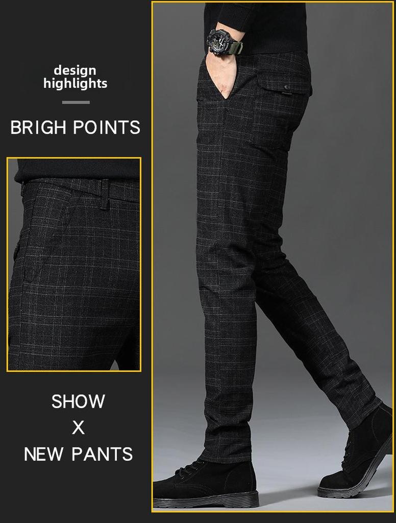 Men's Slim Fit Plaid Casual Pants for Spring and Autumn
