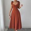 Summer Autumn Women Sexy A-line Maxi Dress Elegant Square Collar Sleeveless Solid Slim Long Dresses Women's Bow Tank Tops Dress