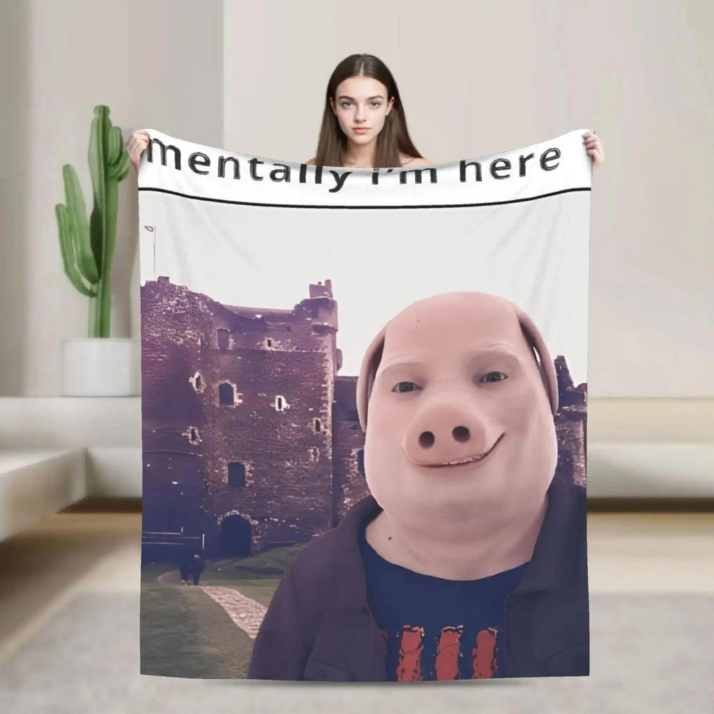 Super Soft Funny Meme Throw Blanket  John Pork Shoutout Design Comfortable Bedspread for Kids Bedroom or Sofa Decor