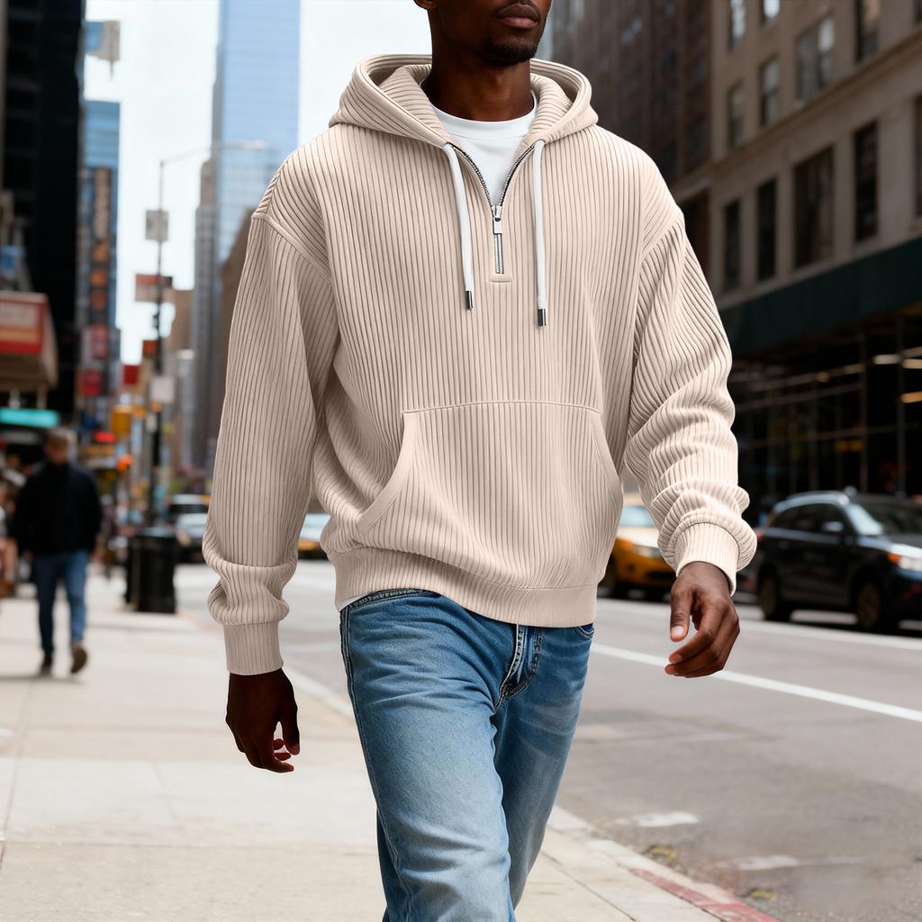 Men's Casual Solid Color Zipper Long Sleeve Hooded Sweatshirt, Everyday Zipper Casual Long Sleeve T-Shirt