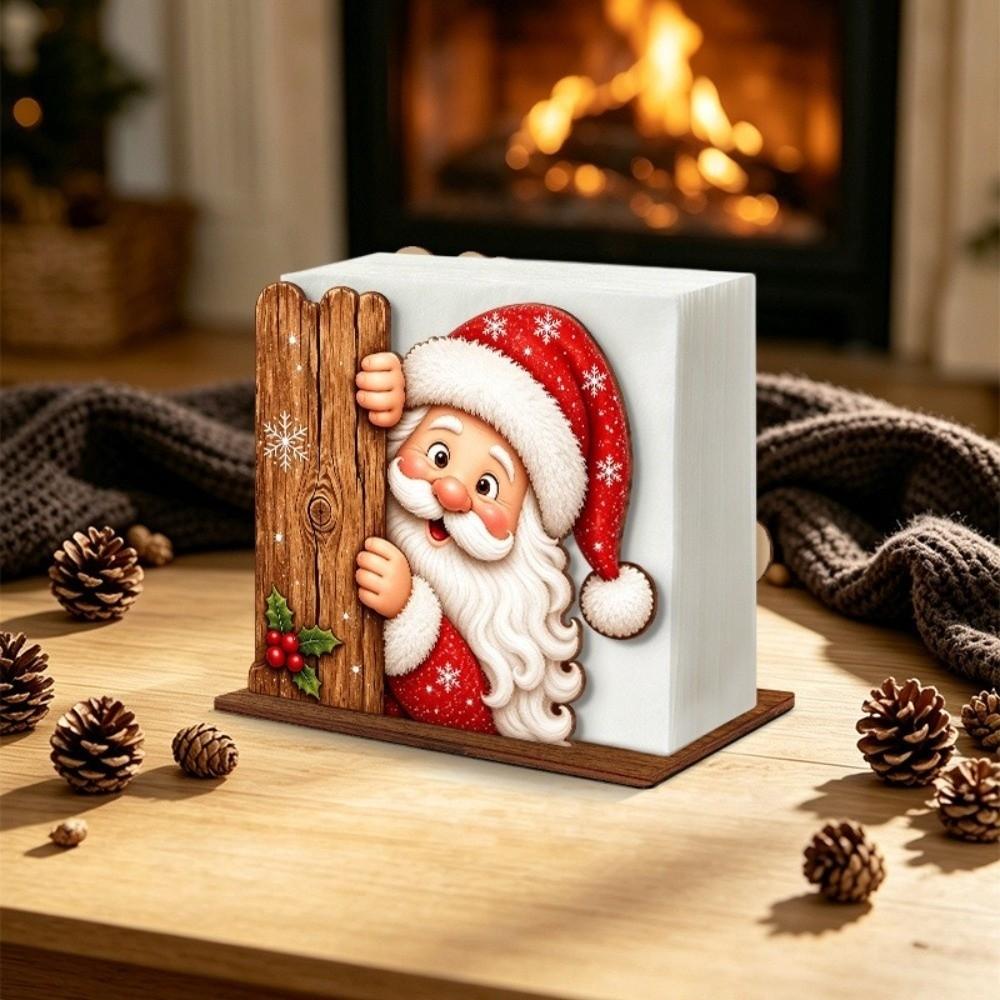 2D Flat Wooden Paper Towel Rack Snowman Christmas Napkin Stand Dining Room
