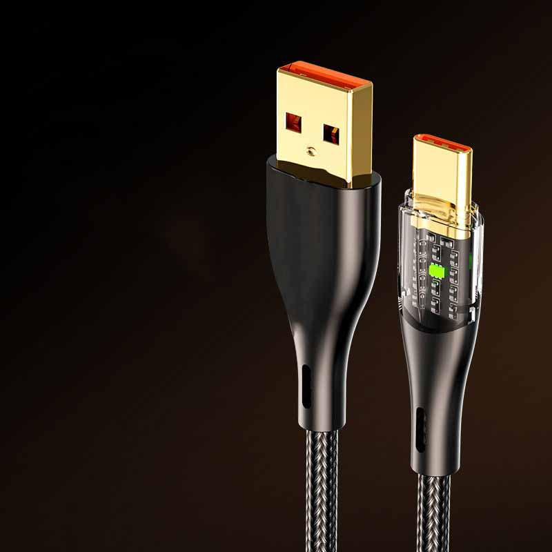 120 Вт Прозрачный Плетеный Кабель Super Fast Charging, Совместимый с Двойным Type-C и Apple PD, для Huawei, Трансграничный Стиль