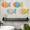 Yousheng 4 Pcs Wood Fish Nautical Beach Wall Decor Coastal Ocean Theme Wooden Fish Wall Art Rustic Lake House Wall Sculpture for Living Room Bedroom
