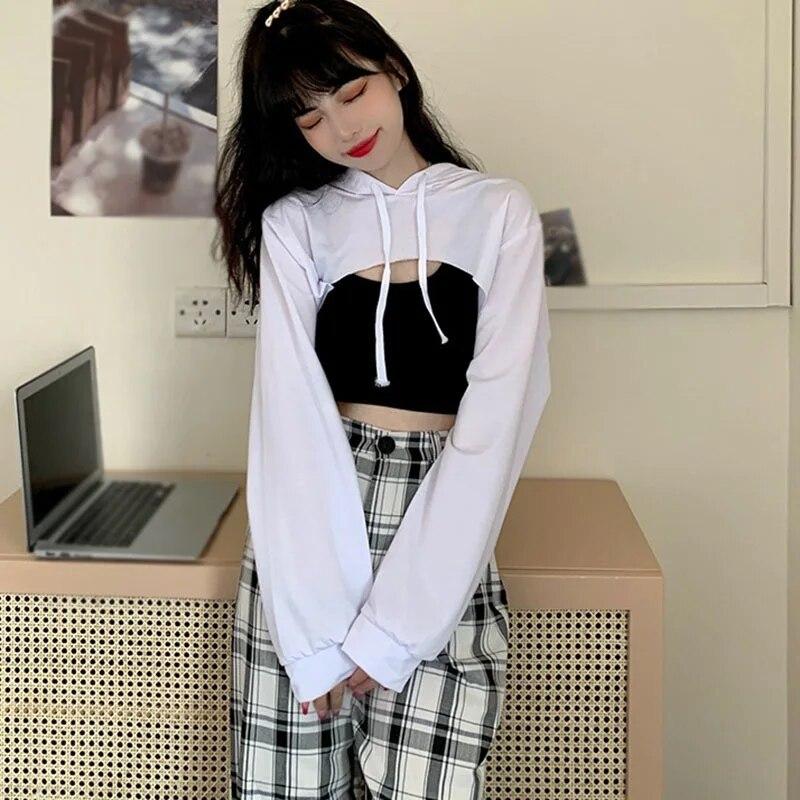 Женские однотонные повседневные футболки с длинными рукавами и пупком нерегулярной формы с капюшоном, толстовки