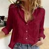 Women's Solid Color Casual Loose Long Sleeve Linen Sleeve Shirt