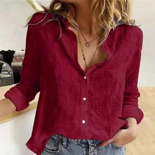 Women's Solid Color Casual Loose Long Sleeve Linen Sleeve Shirt
