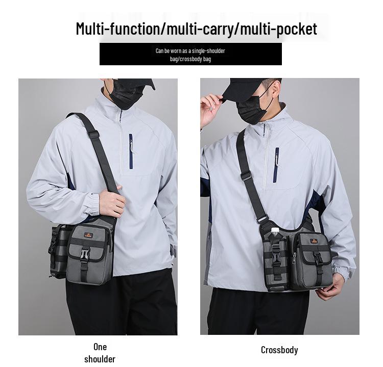 Unisex Splash-proof Oxford Crossbody Fishing Bag with Water Bottle Holder