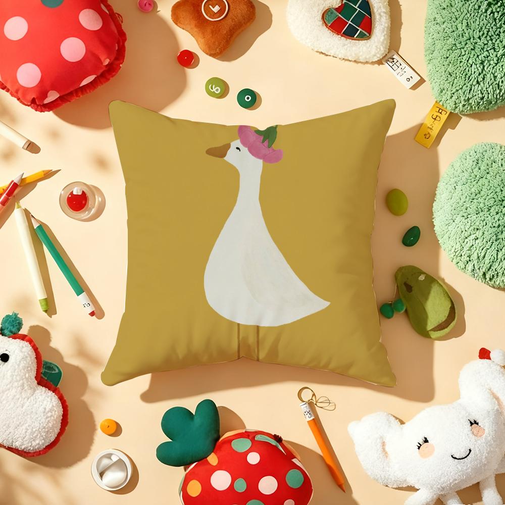 Cartoon Goose Floral Cushion Cover Soft Short Plush DoubleSided Printing Home Decor Machine Washable Pillow Case Gift