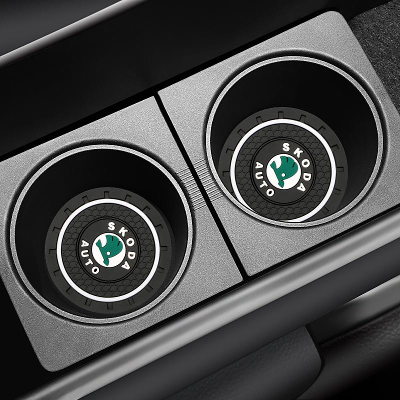 AAAJG1 2pcs Car Coasters Water Cup Holder Pads Cup Slot Non-Slip Mat Interior Accessories For Skoda Octavia 1 2 3 A4 A5 A7 A8 MK1 MK2