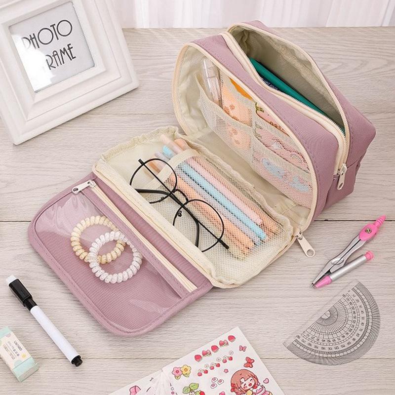 Kawaii Large-Capacity Pencil Bag Flip-Top Translucent Student Stationery Storage Bag Boys And Girls Simple Stationery Pen Box