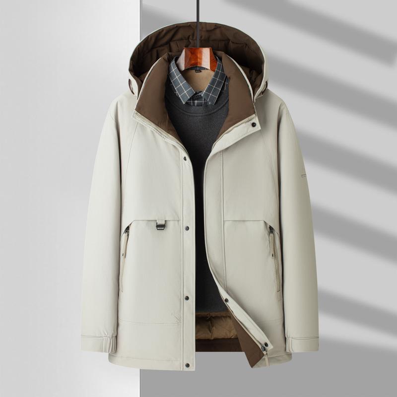 Men's Down Jacket Autumn and Winter White Duck Down Warm Removal Cap Thickened Down Tooling Middle-aged and Young People Cold-proof Jacket