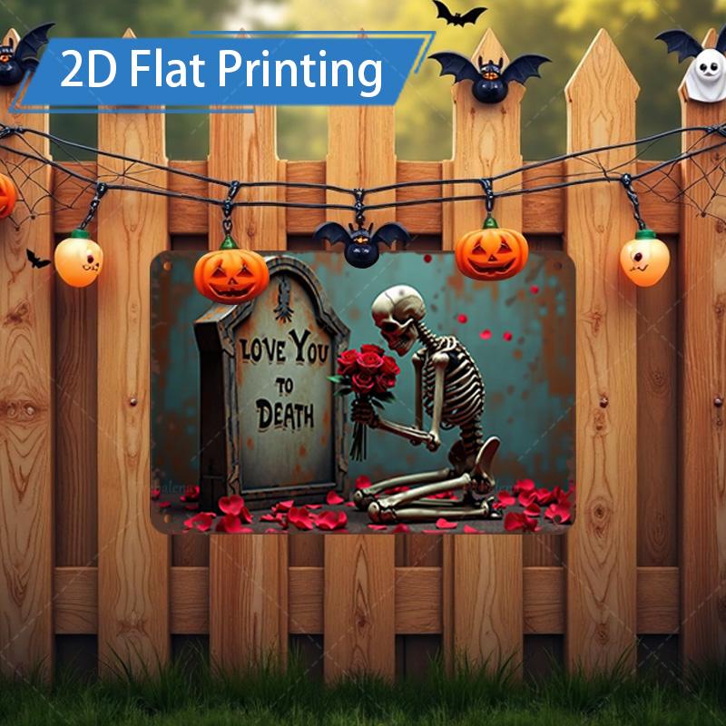 D FLAT pc Metal Sign Halloween Skeleton Love Scene Metal Wall Art