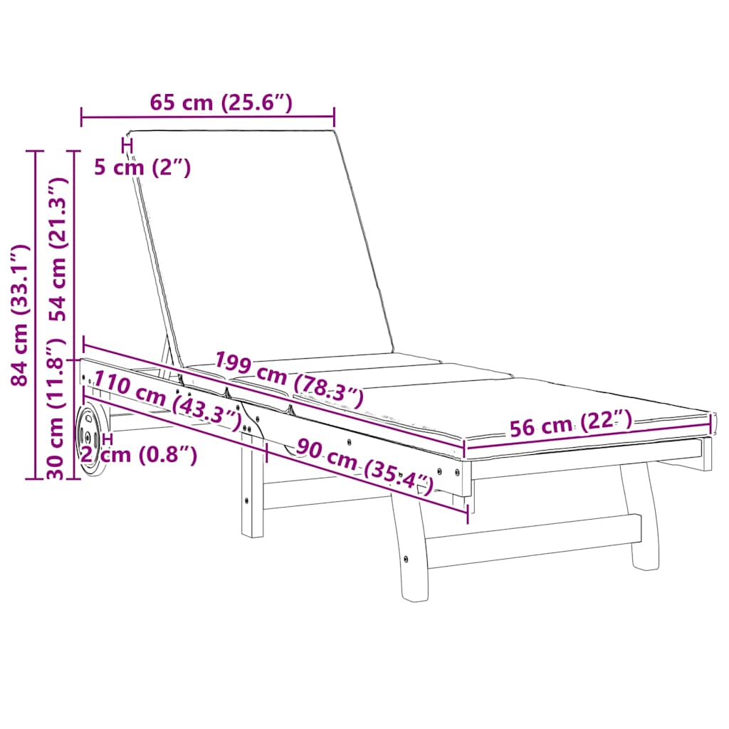 Sun Lounger 2 pcs Brown 65 x 199 x 84 cm Solid Acacia Wood