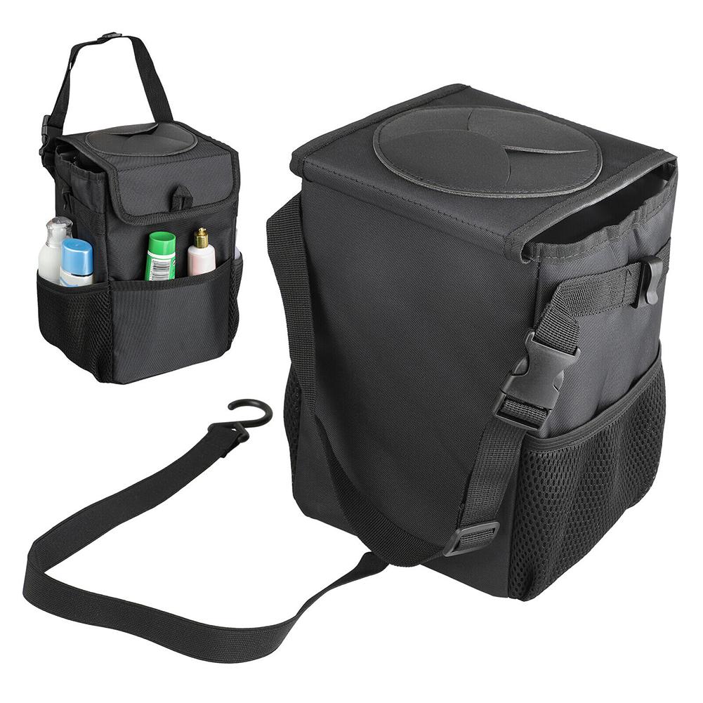 Car Trash Foldable Mini Waterproof Trash Can Hanging Storage Bag Garbage Organizer Box With Adjustable Shoulder Straps Hooks Cords