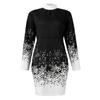 Women's Christmas Party Fashion Cut-out Crewneck Print Long-sleeved Dress