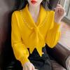 Fashion V-Neck Bow Long Sleeve Blouse Loose Casual Pullovers Long Sleeve Commute Women's Clothing Shirt