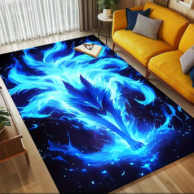 1pc Flame Fox Themed Rug for Home Decor, Non-slip Office Carpet, Chair mat, Outdoor Mat, Christmas and Halloween gifts-0731032