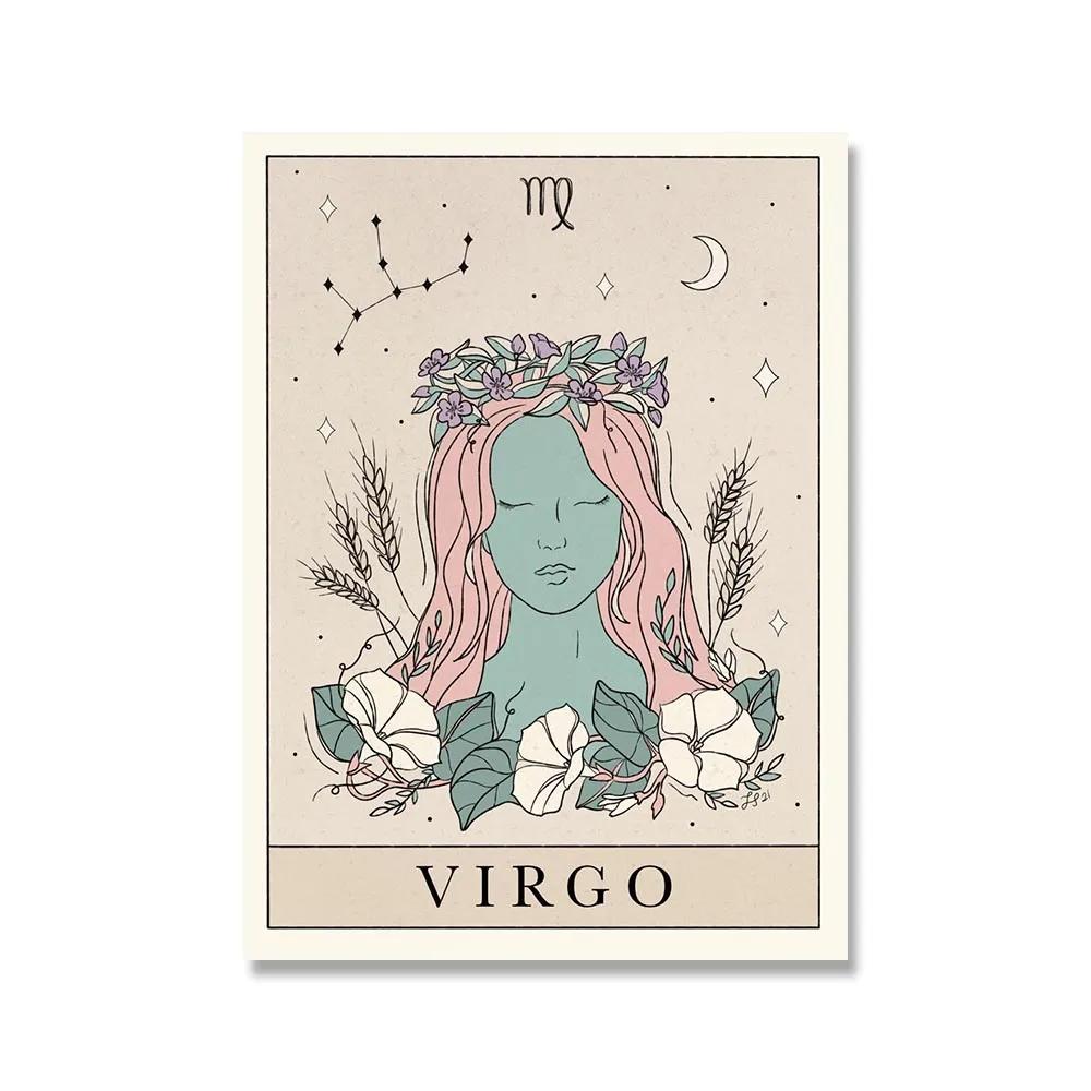 Плакаты с созвездиями и принты, Весы, Лев, Рыбы, Телец, кошка, настенная живопись на холсте, скандинавская детская спальня, украшение для дома, картина