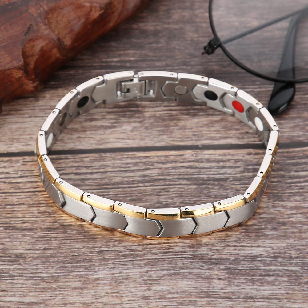 Браслет магнитной терапии из титановой стали, регулируемый браслет для мужчин, подарок для здоровья (Серебряный)