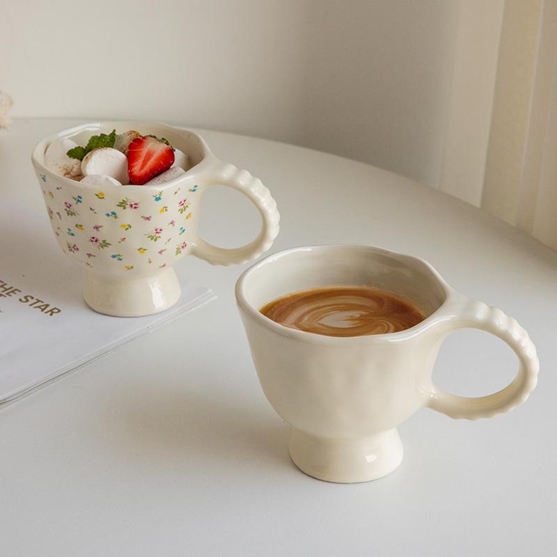 Fairy Design Small Floral Irregular Hand-Squeezed Ceramic Cup Dessert Coffee Cup Export
