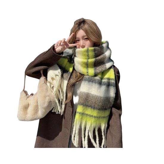 Winter Scarf Cashmere Feel Plush Scarf with Tassel Decoration Thickened Warm Plaid Pattern Winter