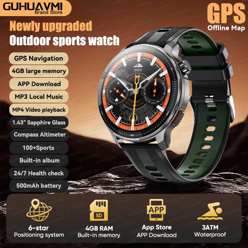 T-Rex3 Военные GPS Умные Часы с Офлайн Картами Встроенный GNSS 4 ГБ ОЗУ MP3/MP4 Плеер 1,43" AMOLED Экран 3ATM Водонепроницаемые Спортивные Умные Часы