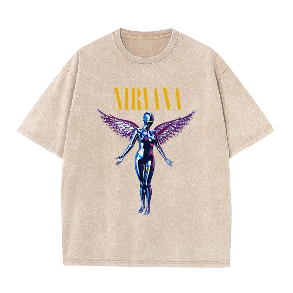 Nirvana Angel In Utero Print Vintage Washed T Shirt Rock Band Casual Topwoman Unisex