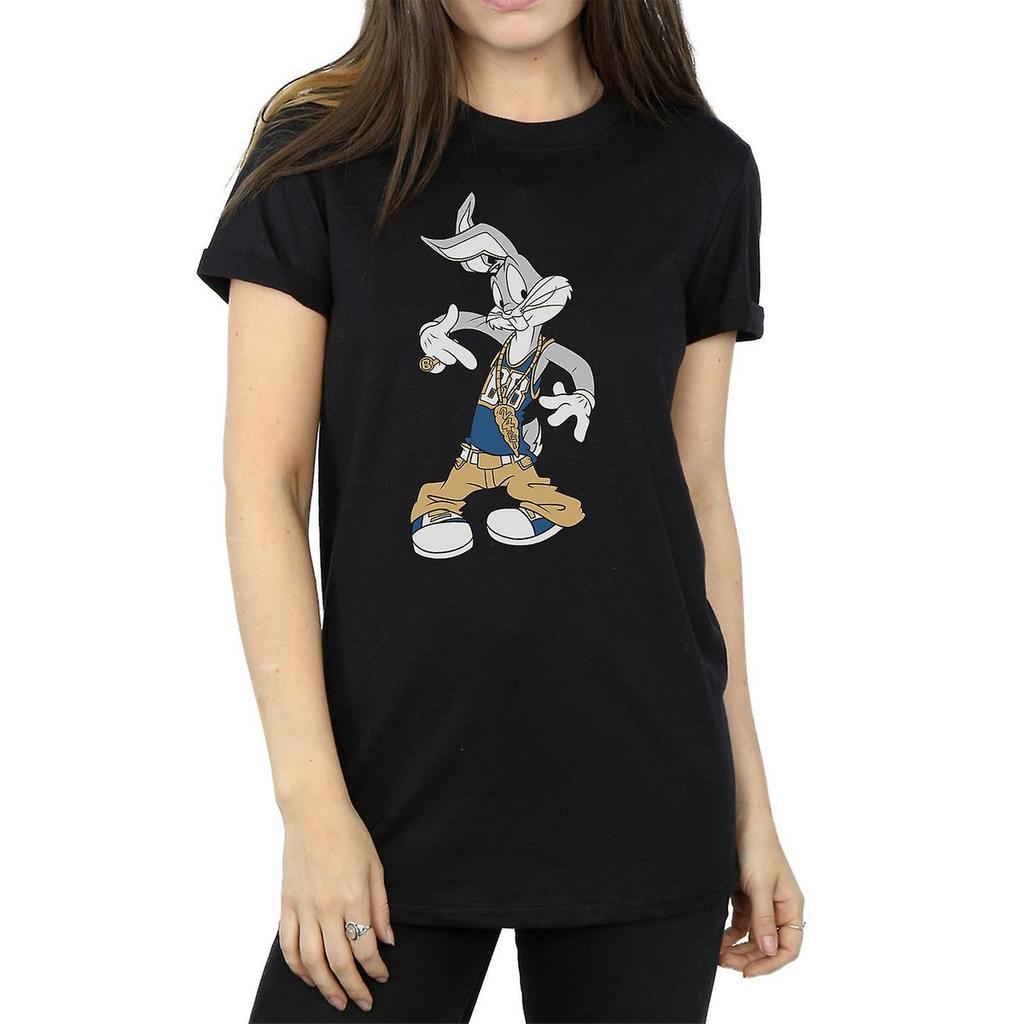 Looney Tunes Женская/Дамская хлопковая футболка в стиле рэп с Багзом Банни, модель 'бойфренд'