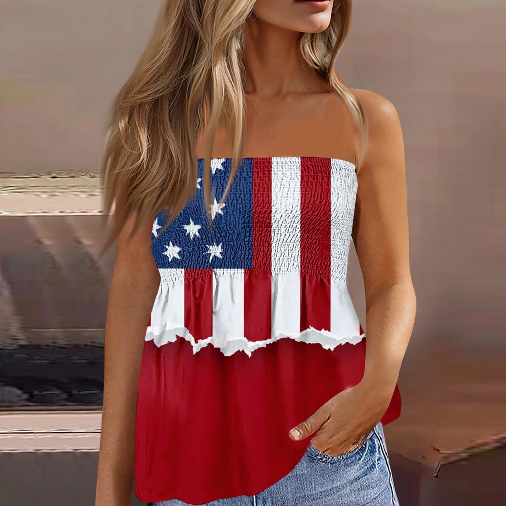 Women's fashionable sexy backless elastic Independence Day print bandeau top