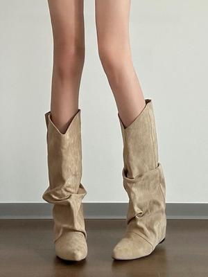 Модные хаки туфли на высоком каблуке с острым носком высокие сапоги для женщин весенне-осенний тренд 2025 удобная и элегантная обувь до колена женская