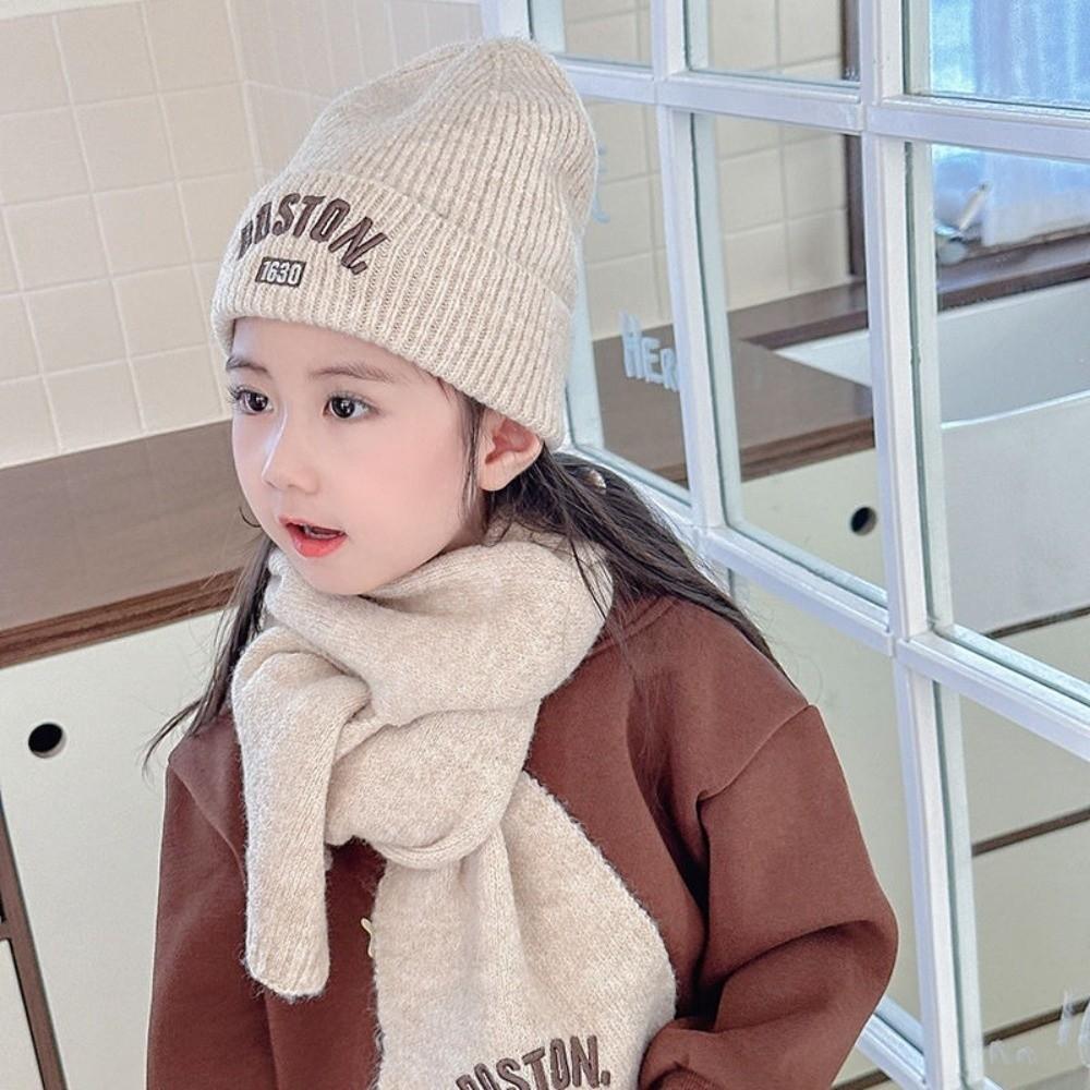 BOSTON Embroidery Scarf Hat Set Windproof Ear Protection Hat New Beanie Hat  For 2-8Y
