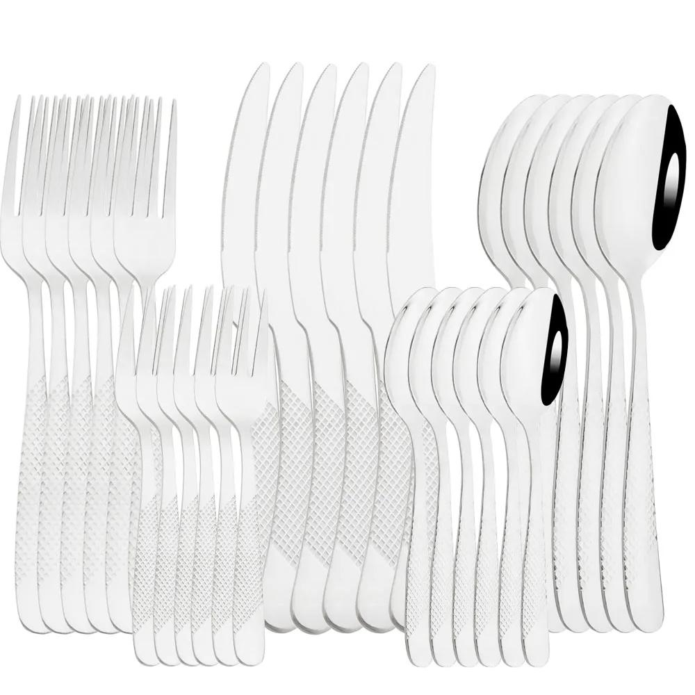30pcs Tableware Set Stainless Steel Dinnerware Sets Knife Fork Spoon Flatware Western Cutlery Set Knife Fork Spoon Tea Spoon