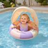 Baby Pool Float with Canopy Vintage Striped Inflatable Swim Ring with Safety Seat