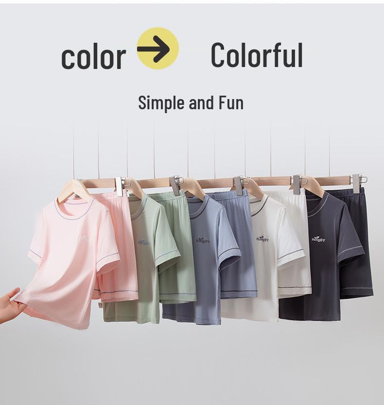 Летний детский модальный пижамный комплект: Короткий рукав и шорты, Домашняя одежда для парного ношения родитель-ребенок, Для мальчиков и девочек, Костюм для кондиционирования воздуха