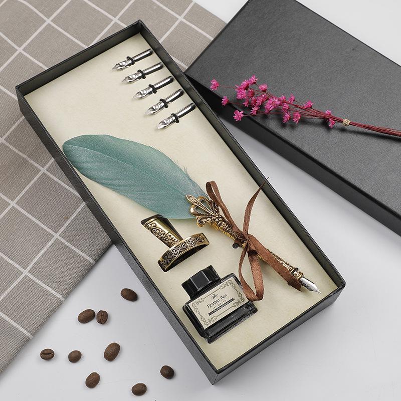 Европейский Ретро Набор для Каллиграфии с Перьями: Перьевая ручка с косым пером, держателем и гравировкой чернилами