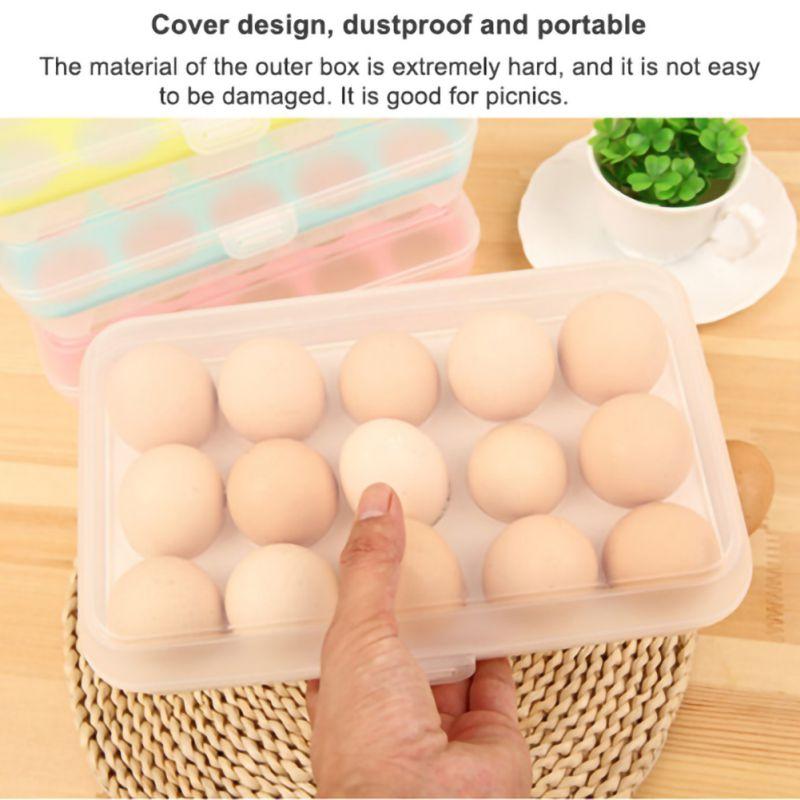 15 Eggs Refrigerator Egg Holder with Lid Deviled Egg Tray Storage Box Dispenser Stackable Plastic Container Kitchen Egg Holders