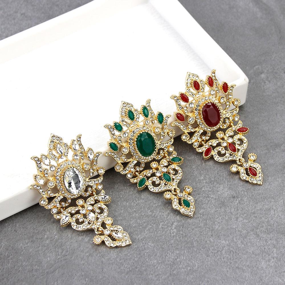Vintage Crytal Flower Brooch Pins Turkish Women Retro Gold Color Crystal Jewelry Ethnic Wedding Bridal Gift
