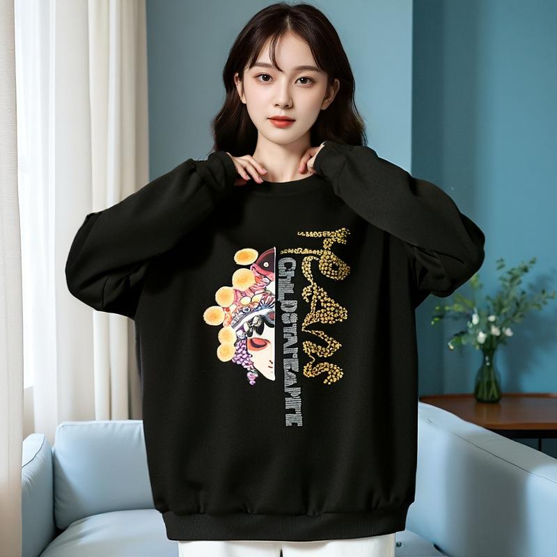 Плюс Размер Женская Осенняя Свободная Толстовка Плюс Флис и Толстая Новая Толстовка