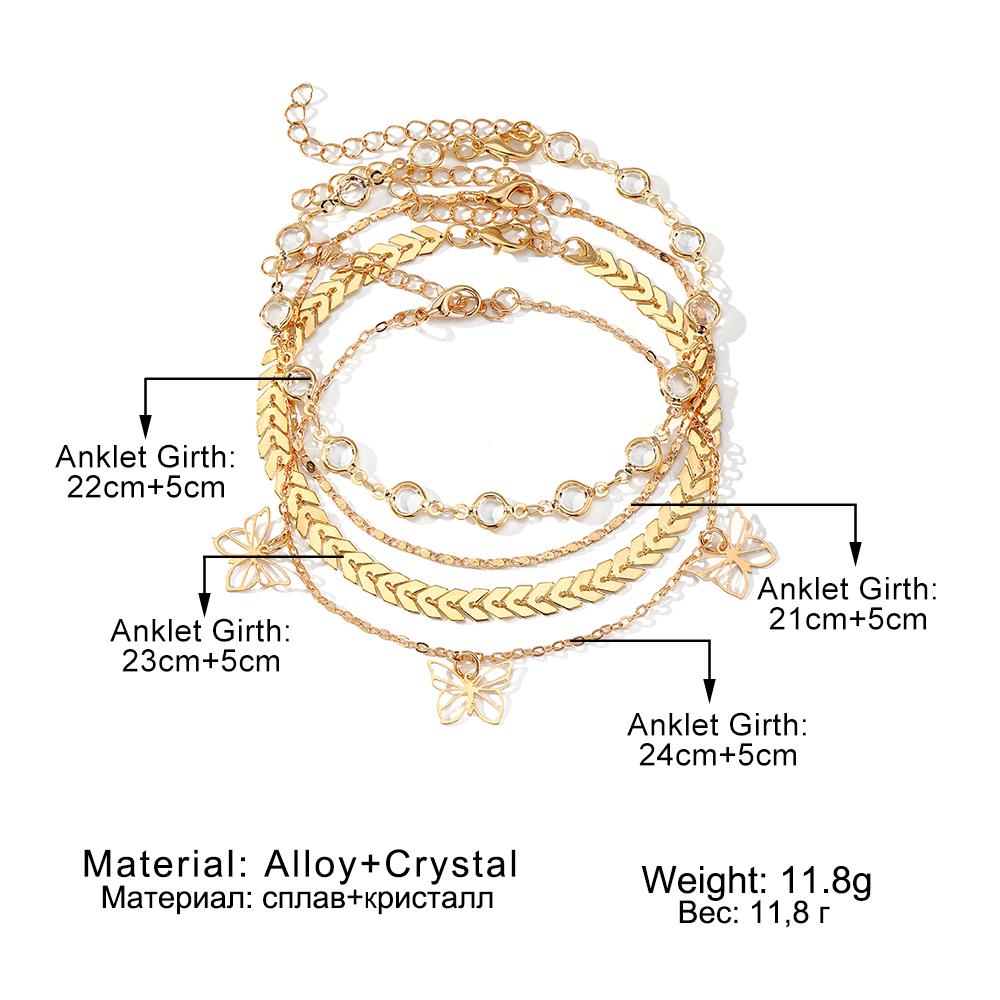 2023 Summer Butterfly Anklet Fashion Gold 5 Piece Ornament Luxury Women Sexy Beach Snake Pendant Crystal Diamond Anklet Accessory Gift Anklet Set Set