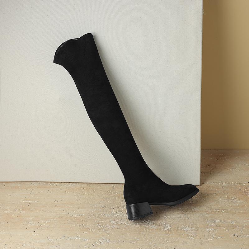 Женские сапоги на высоком каблуке осень и зима новые сапоги на толстом каблуке большого размера эластичные до колена
