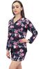 Navy Blue Floral Print Women Sleepwear Shirt & Shorts 2 Pcs Nightwear -
